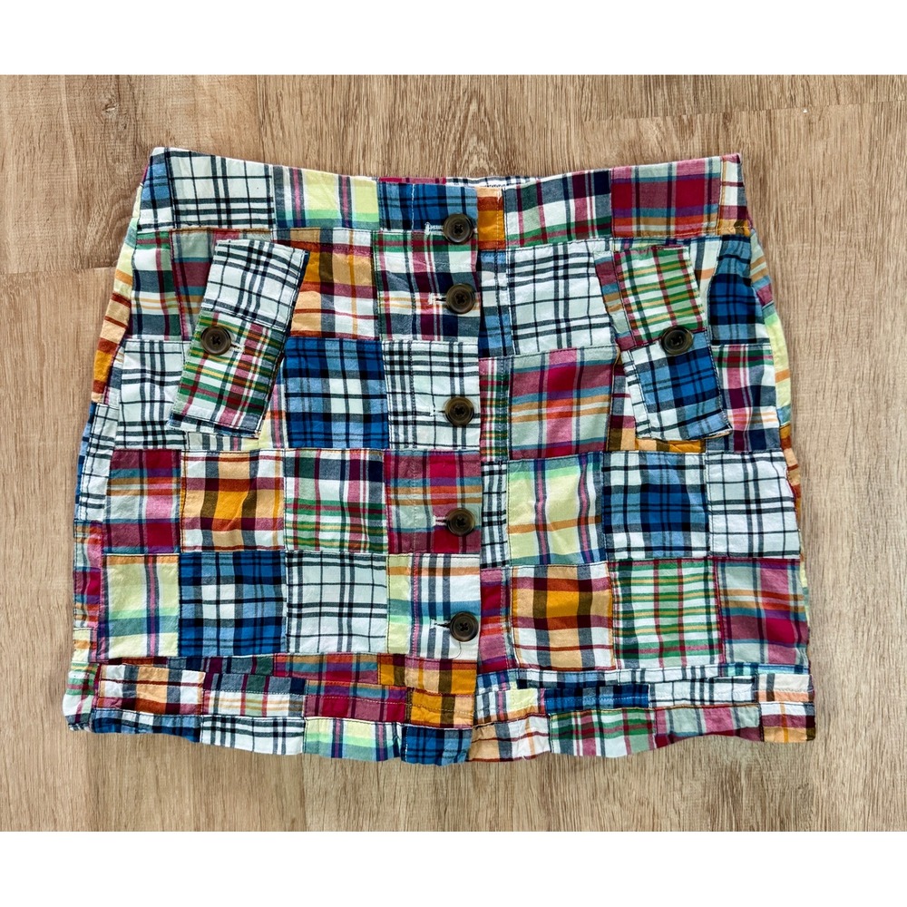 J. Crew Patchwork Mini Skirt‎ Button Front Women's Size M